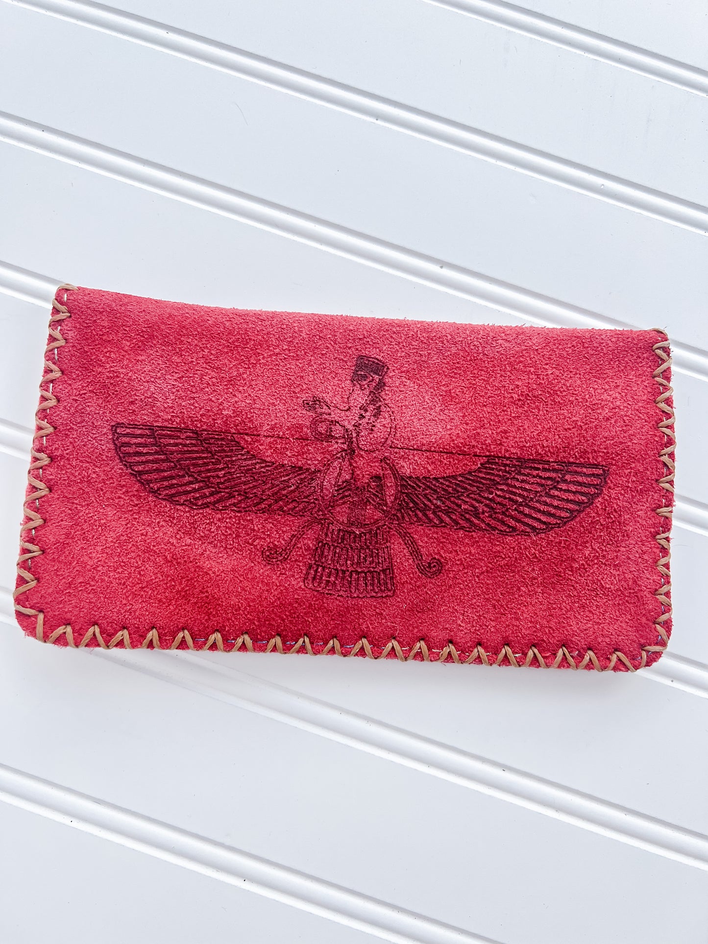 Genuine leather red wallet with stamp possibly Mexican made