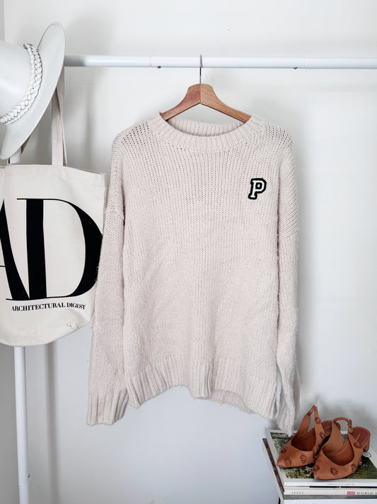 Chunky beige sweater with letter P for VS PINK size large