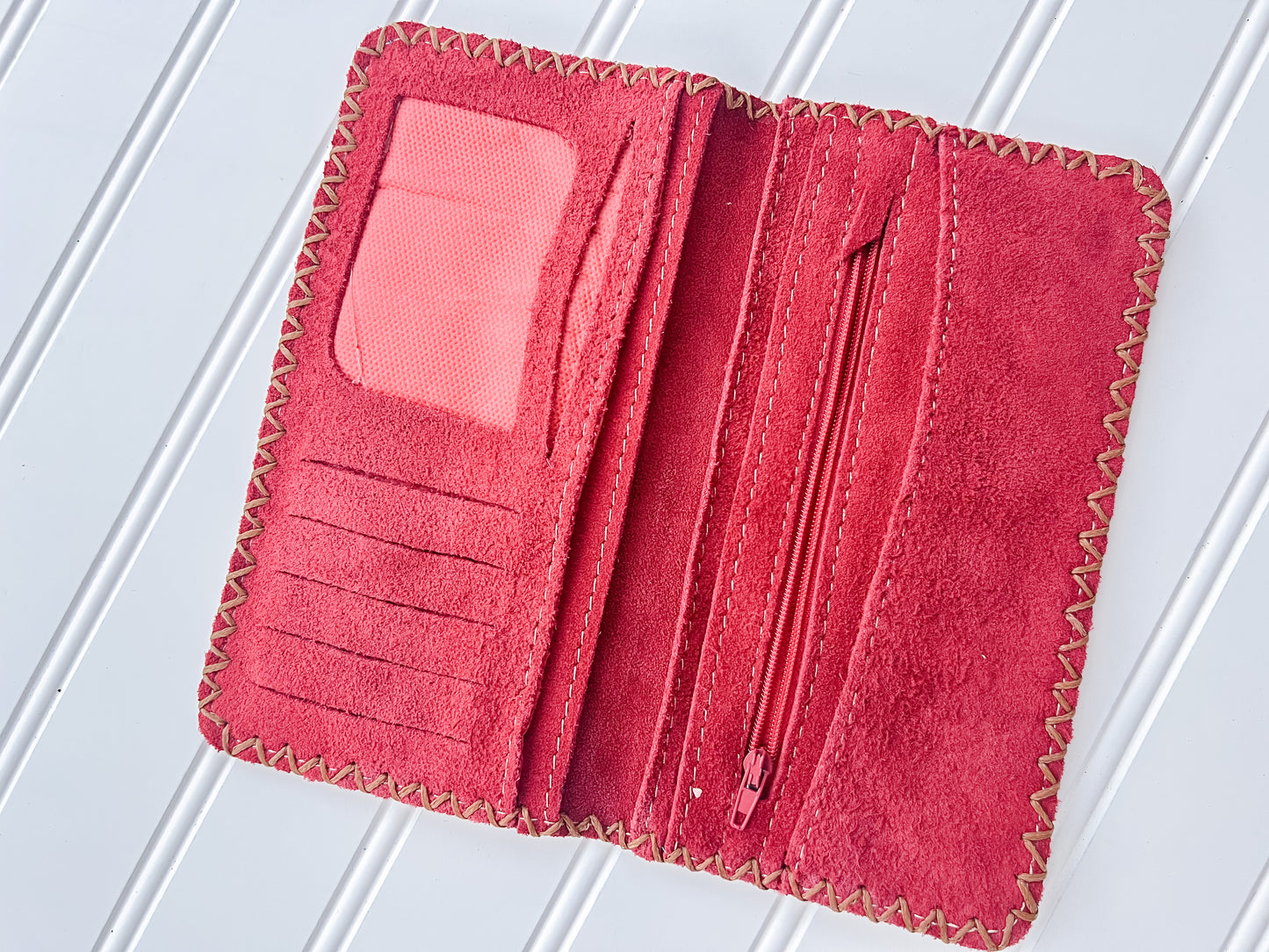 Genuine leather red wallet with stamp possibly Mexican made