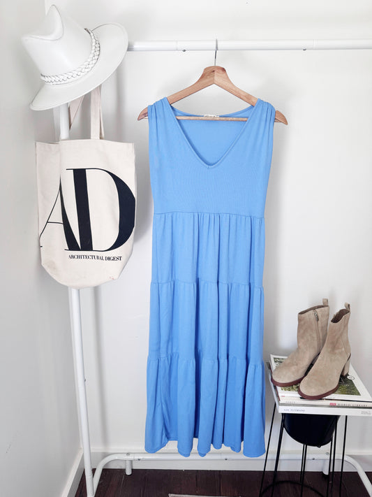 Blue “see you monday” midi dress size small