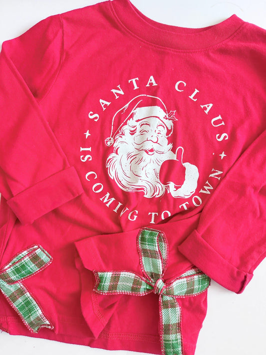 Santa clause side bow long sleeve tee 4t