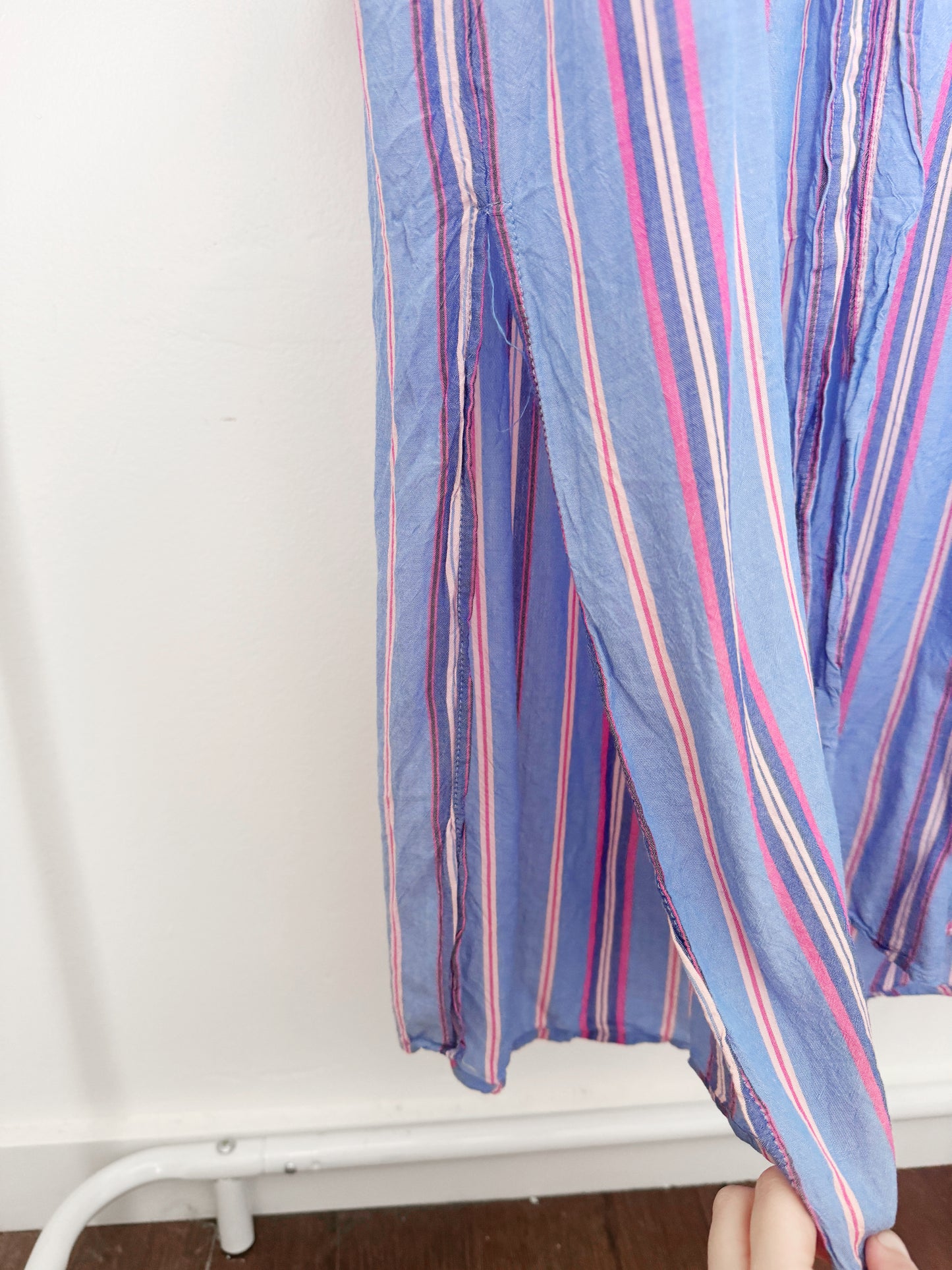 Long blue and pink striped button down top or coverup by Express size small